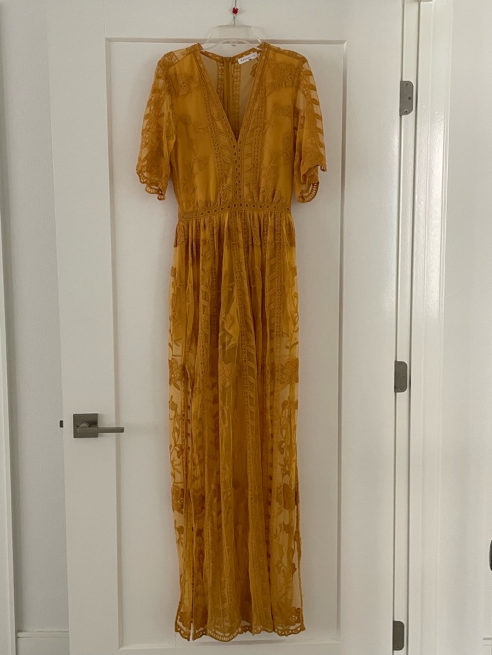 Boho Lace Maxi Dress in Mustard